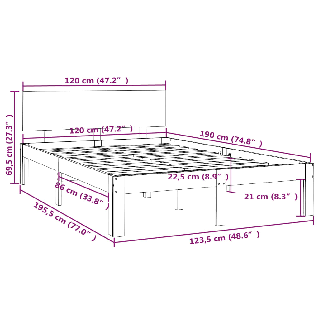 Cadre de lit Blanc Bois massif 120x190 cm Petit double Lits & cadres de lit vidaXL   