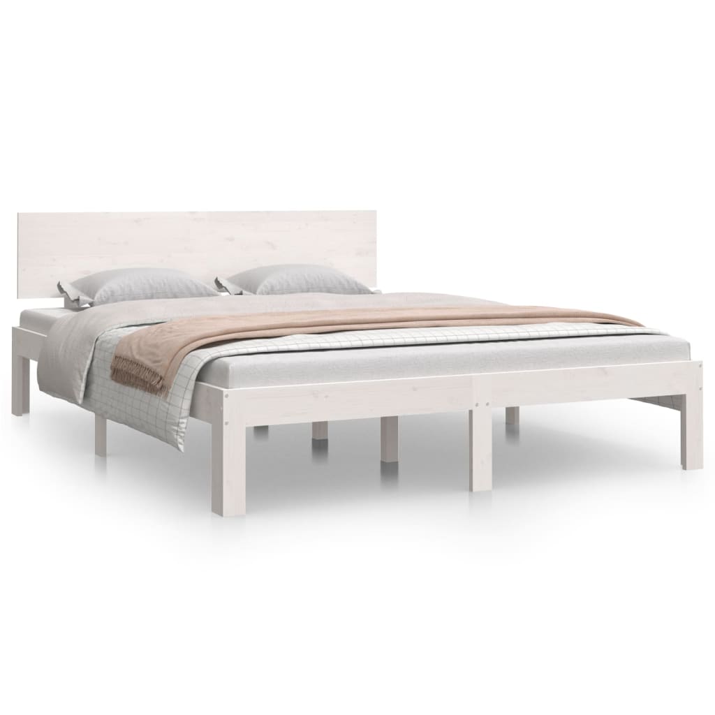 Cadre de lit Blanc Bois de pin massif 140x190 cm Lits & cadres de lit vidaXL   