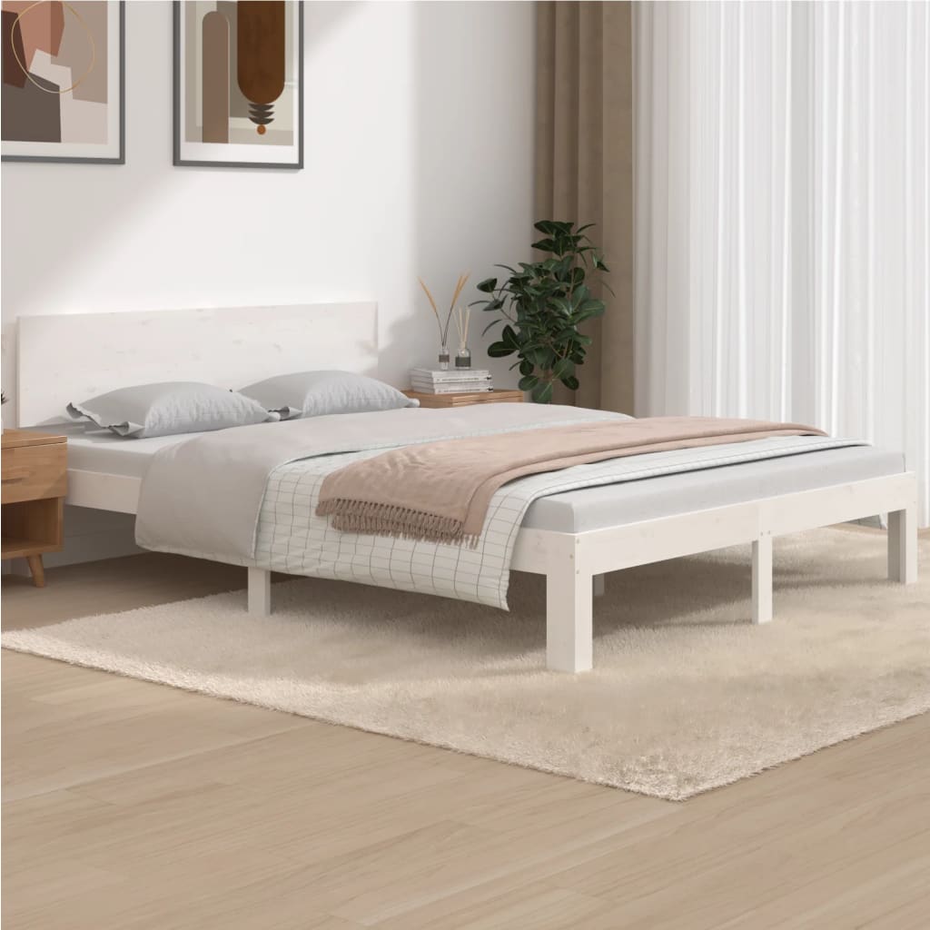 Cadre de lit Blanc Bois de pin massif 140x190 cm Lits & cadres de lit vidaXL   