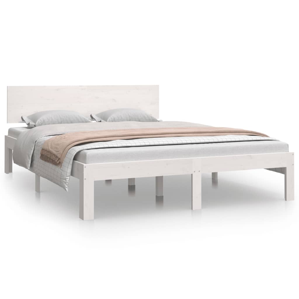 Cadre de lit Blanc Bois massif 150x200 cm Très grand Lits & cadres de lit vidaXL   