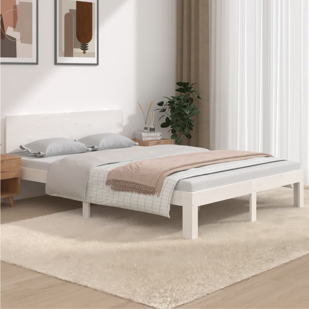 Cadre de lit Blanc Bois massif 150x200 cm Très grand Lits & cadres de lit vidaXL   