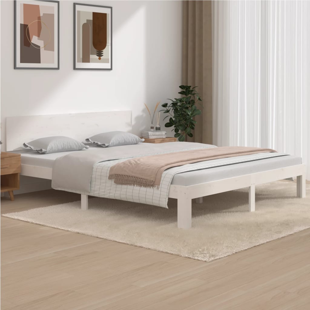 Cadre de lit Blanc Bois de pin massif 160x200 cm Lits & cadres de lit vidaXL   