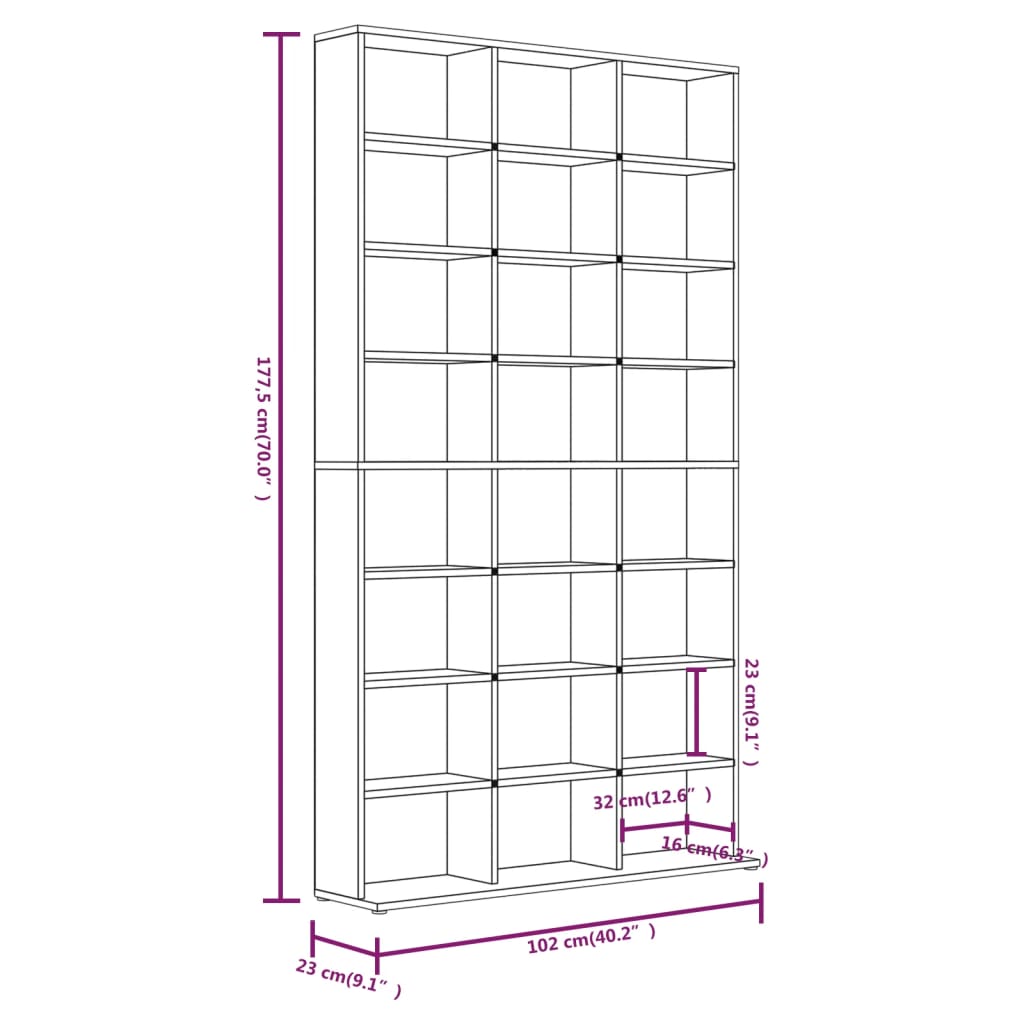 Armoire à CD Sonoma gris 102x23x177,5 cm Bois d'ingénierie Fixations & meubles de rangement multimédia vidaXL   
