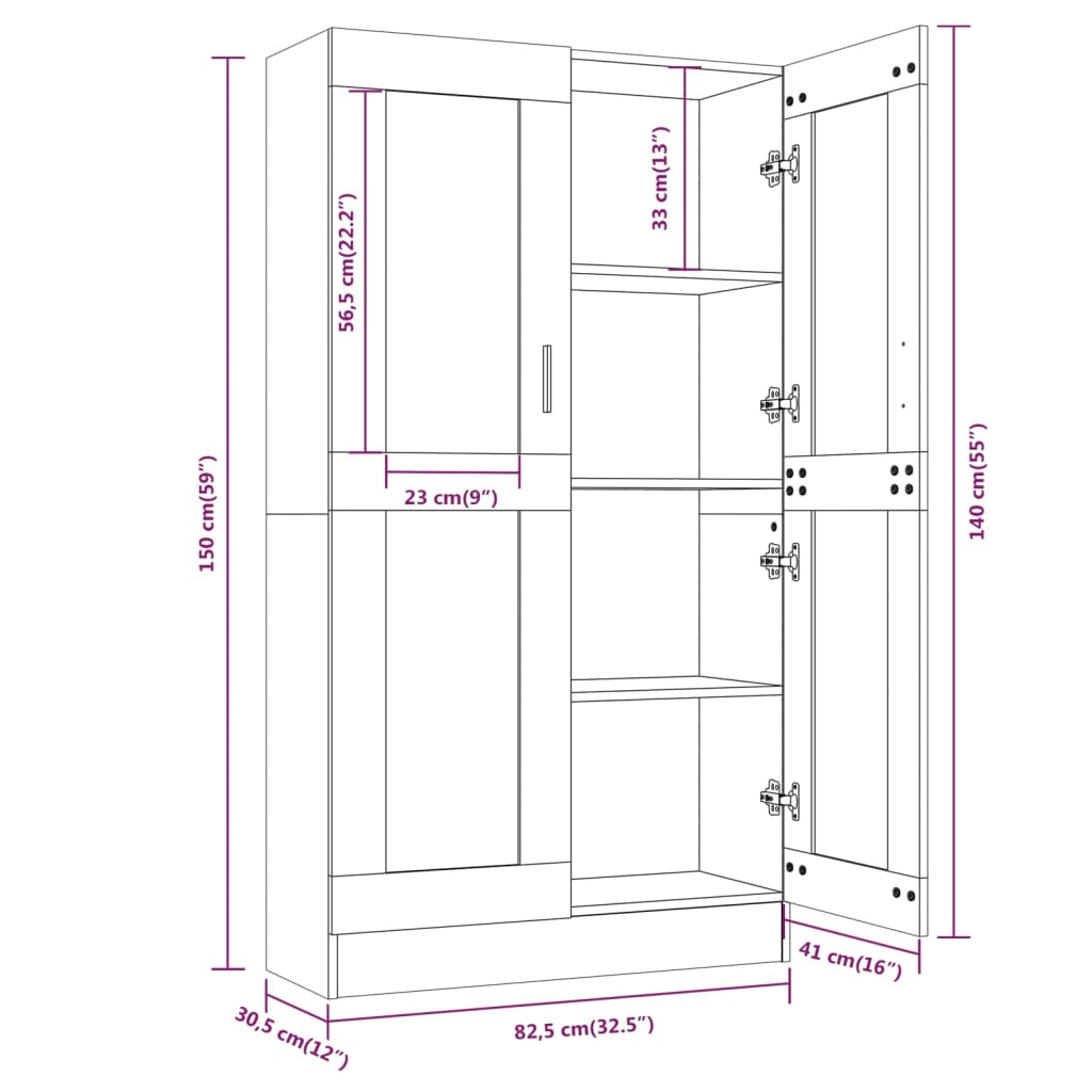 Armoire à vitrine Sonoma gris 82,5x30,5x150cm Bois d'ingénierie Bibliothèques vidaXL   