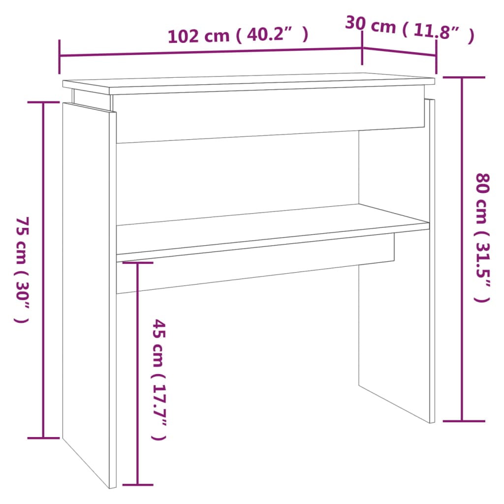 Table console Chêne fumé 102x30x80 cm Bois d'ingénierie Tables d'appoint vidaXL   