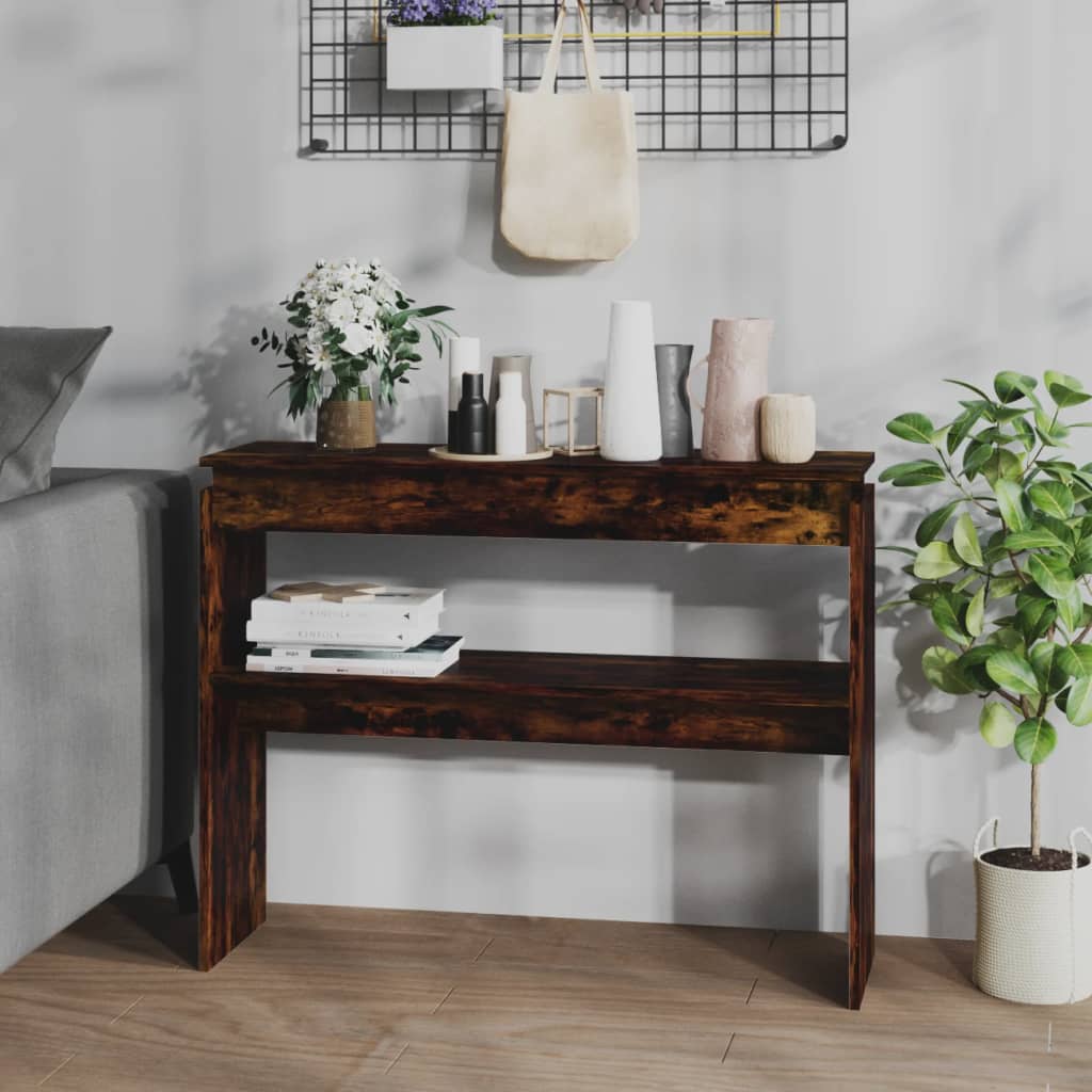 Table console Chêne fumé 102x30x80 cm Bois d'ingénierie Tables d'appoint vidaXL   