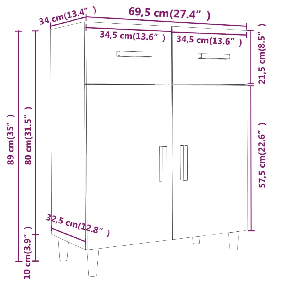 Buffet Chêne fumé 69,5x34x89 cm Bois d'ingénierie Buffets & bahuts vidaXL   