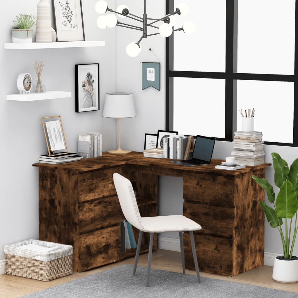 Bureau d'angle Chêne fumé 145x100x76 cm Bois d'ingénierie Bureaux vidaXL   