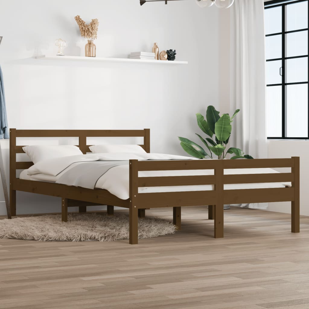 Cadre de lit Marron miel Bois massif 140x190 cm Lits & cadres de lit vidaXL   