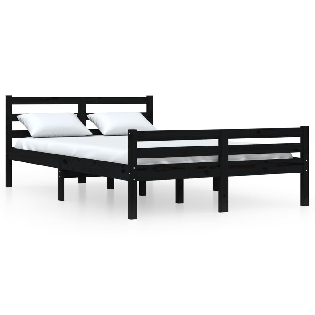 Cadre de lit Noir Bois massif 140x190 cm Lits & cadres de lit vidaXL   