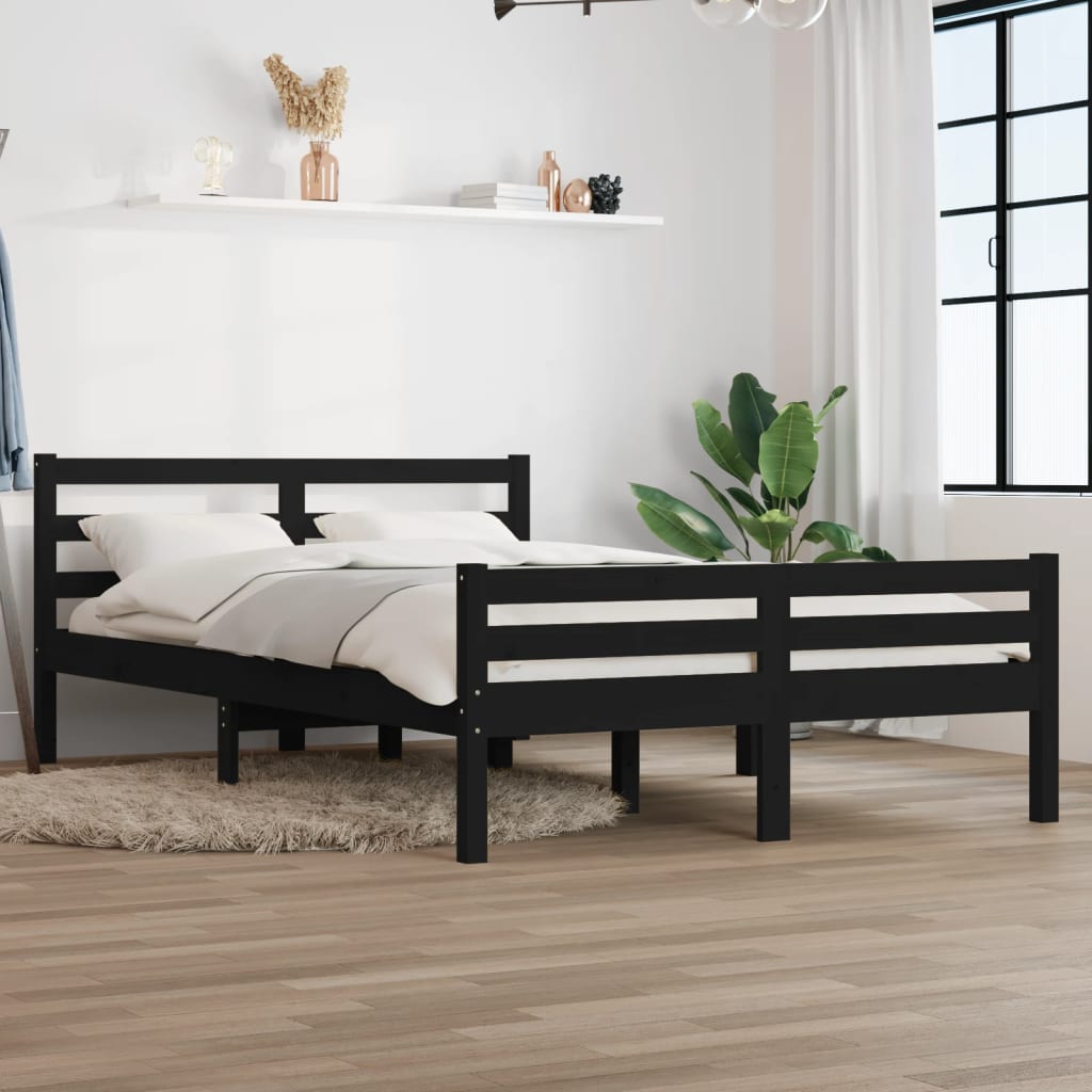 Cadre de lit Noir Bois massif 140x190 cm Lits & cadres de lit vidaXL   