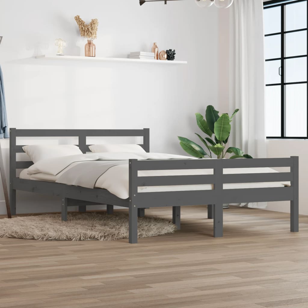 Cadre de lit Gris Bois massif 120x200 cm Lits & cadres de lit vidaXL   