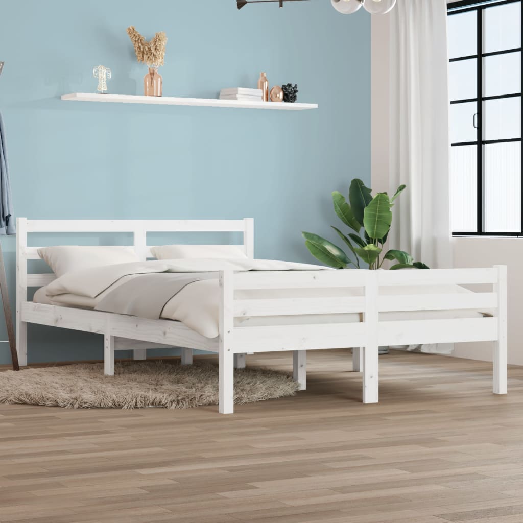 Cadre de lit Blanc Bois massif 140x200 cm Lits & cadres de lit vidaXL   