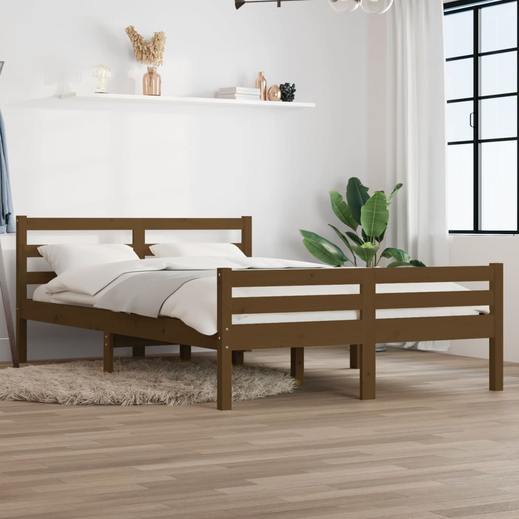Cadre de lit Marron miel Bois massif 140x200 cm Lits & cadres de lit vidaXL   