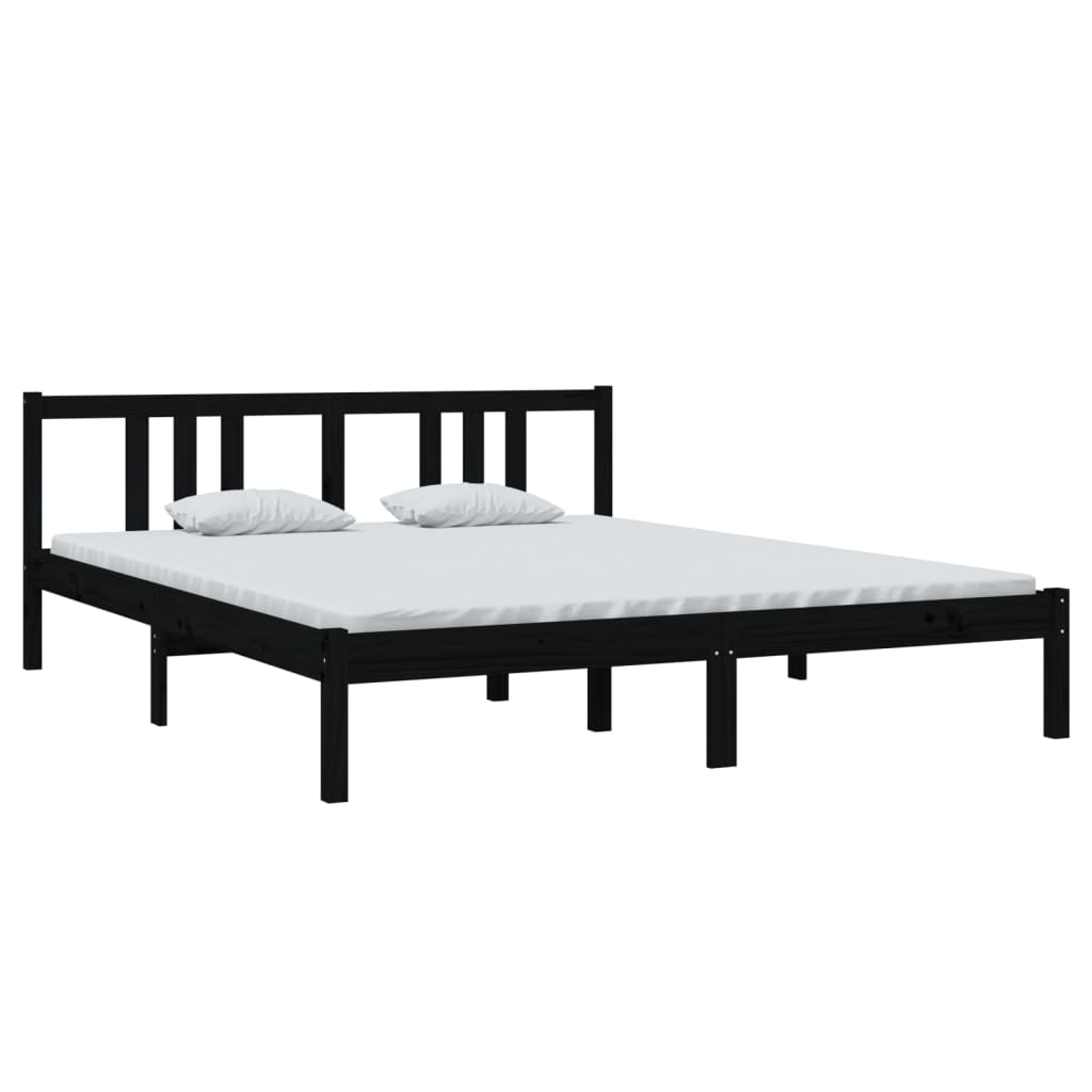 Cadre de lit Noir Bois massif 160x200 cm Lits & cadres de lit vidaXL   