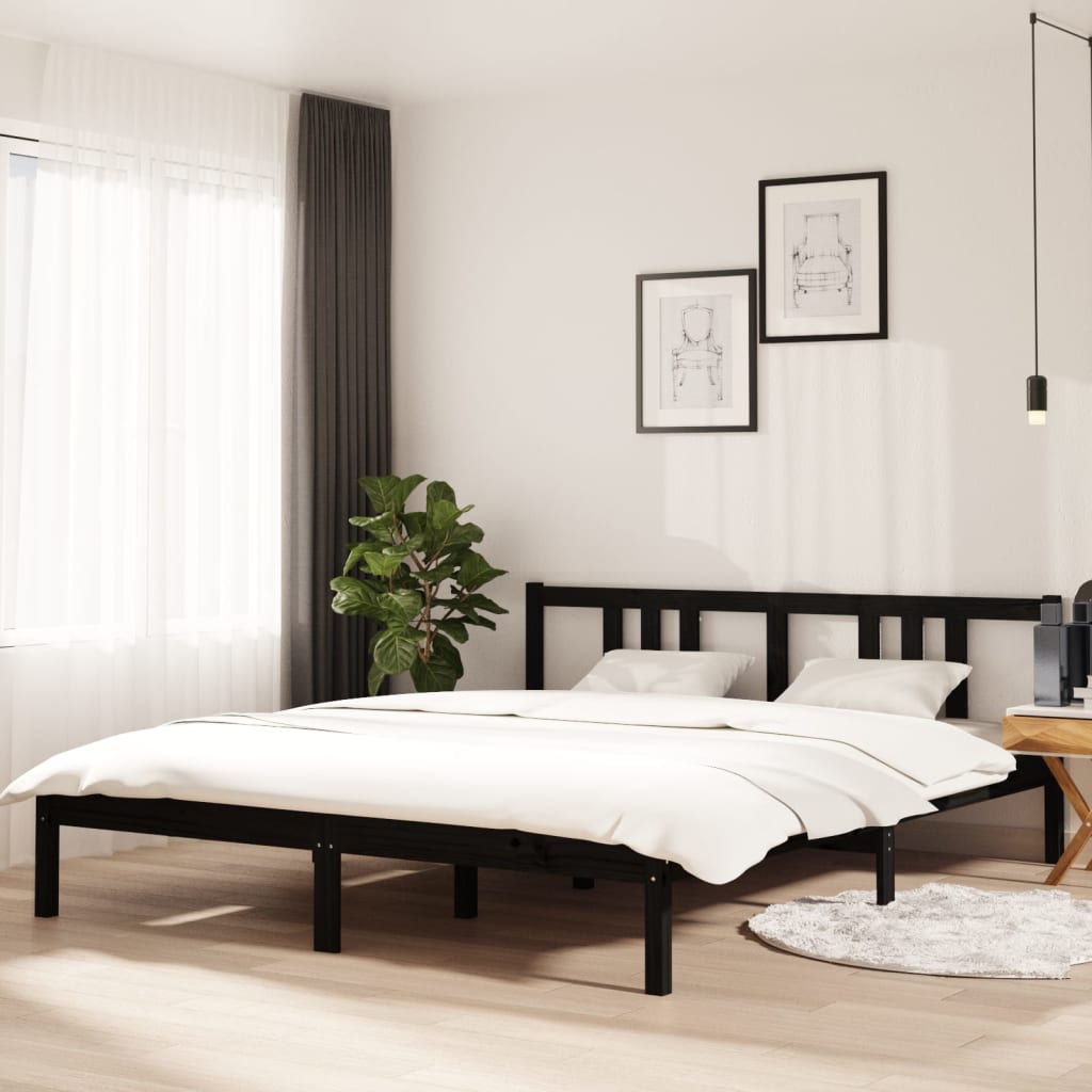 Cadre de lit Noir Bois massif 160x200 cm Lits & cadres de lit vidaXL   