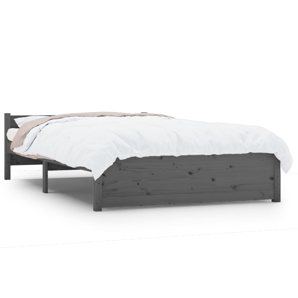 Cadre de lit Gris Bois massif 135x190 cm Double Lits & cadres de lit vidaXL   