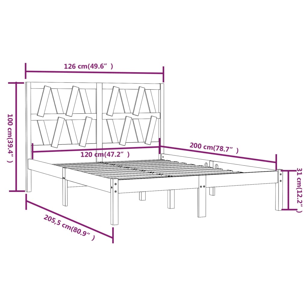 Cadre de lit Blanc Bois de pin massif 120x200 cm Lits & cadres de lit vidaXL   