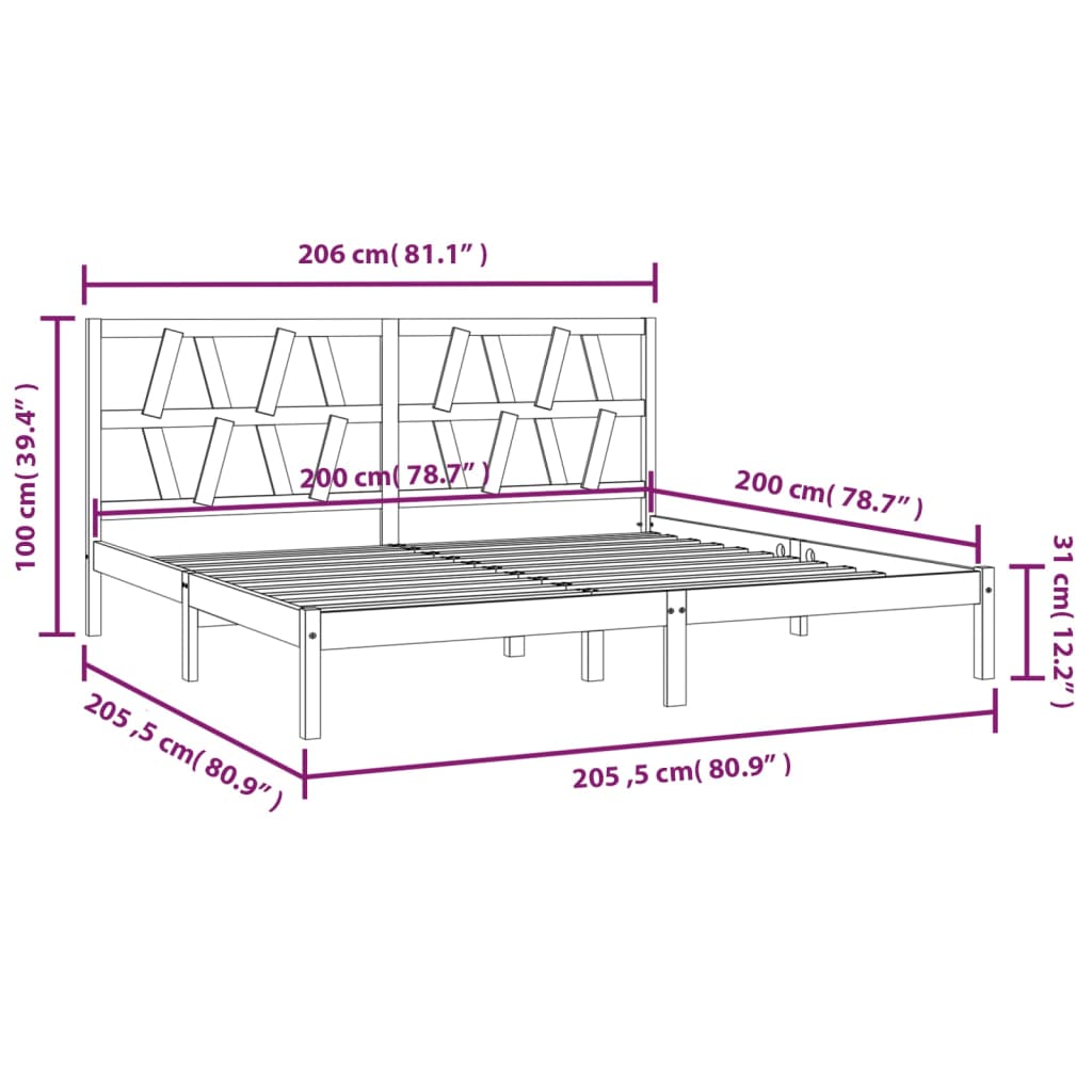 Cadre de lit Bois de pin massif 200x200 cm Lits & cadres de lit vidaXL   
