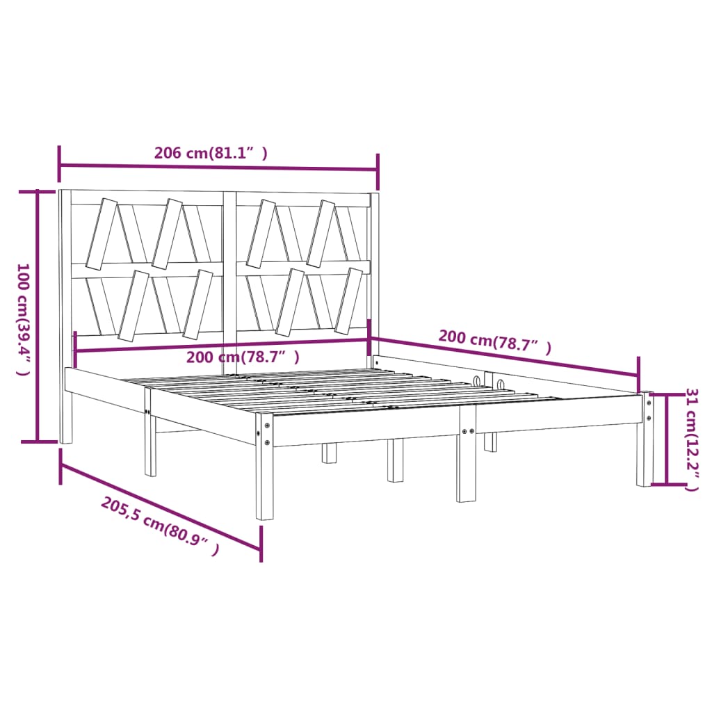 Cadre de lit Gris Bois de pin massif 200x200 cm Lits & cadres de lit vidaXL   