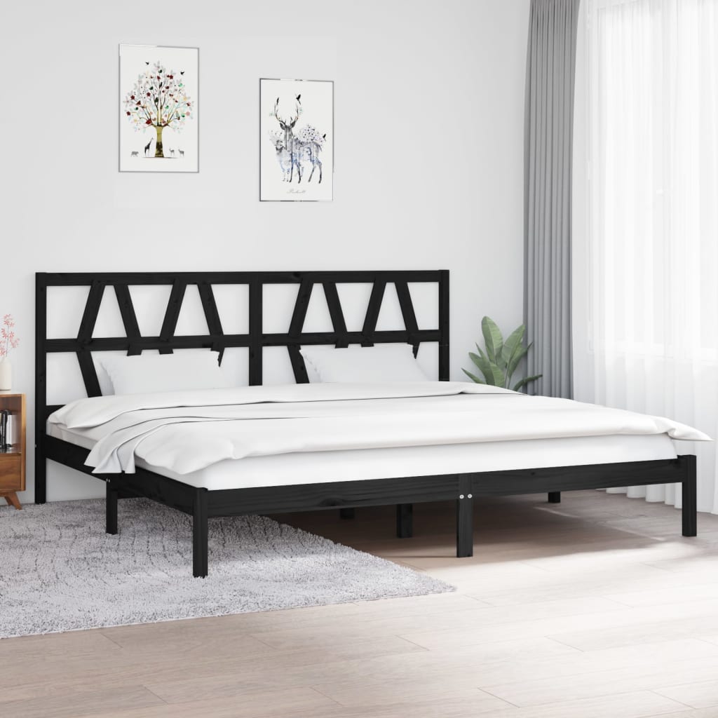 Cadre de lit Noir Bois de pin massif 200x200 cm Lits & cadres de lit vidaXL   