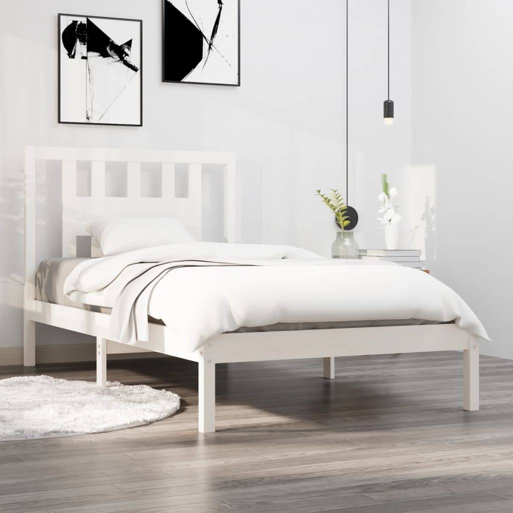 Cadre de lit Blanc Bois de pin massif 90x200 cm Lits & cadres de lit vidaXL   