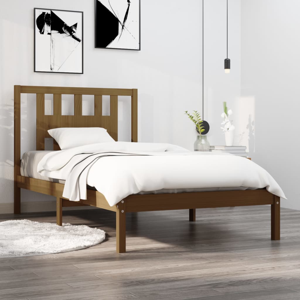 Cadre de lit Marron miel Bois de pin massif 100x200 cm Lits & cadres de lit vidaXL   
