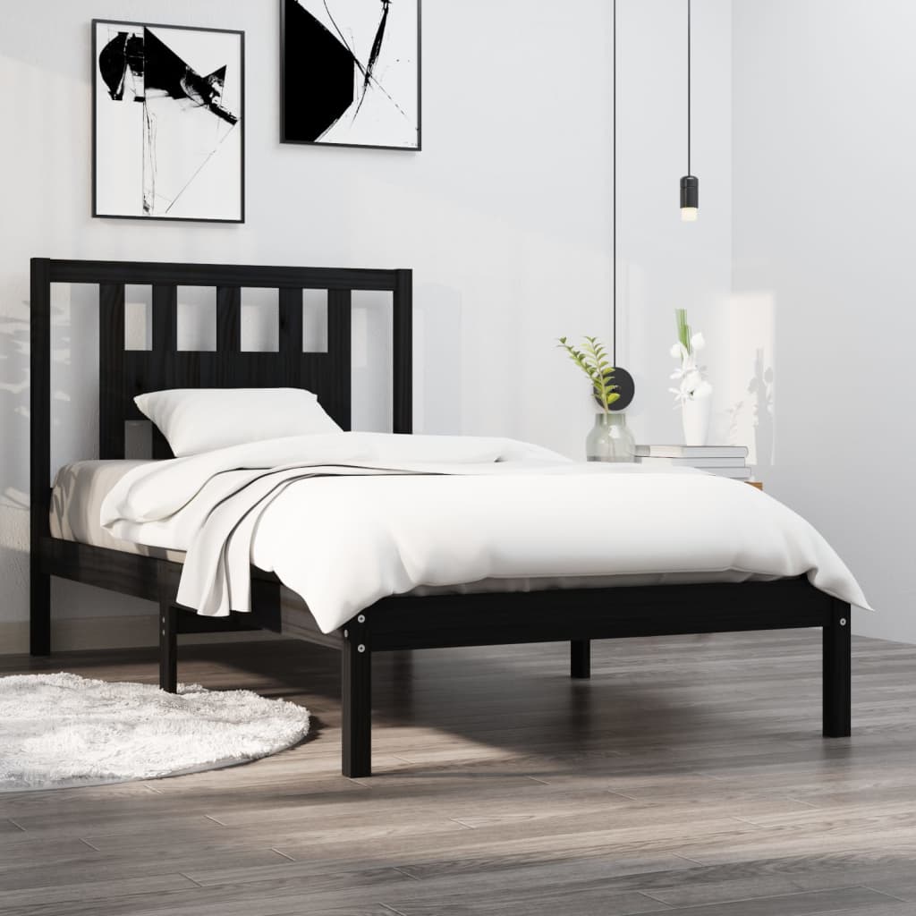 Cadre de lit Noir Bois de pin massif 100x200 cm Lits & cadres de lit vidaXL   