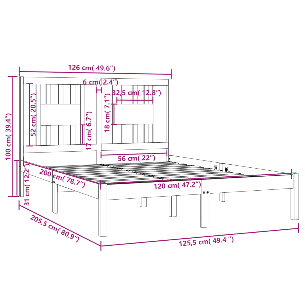 Cadre de lit Bois de pin massif 120x200 cm Lits & cadres de lit vidaXL   