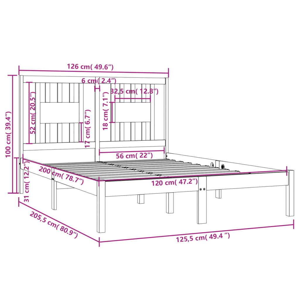Cadre de lit Blanc Bois de pin massif 120x200 cm Lits & cadres de lit vidaXL   