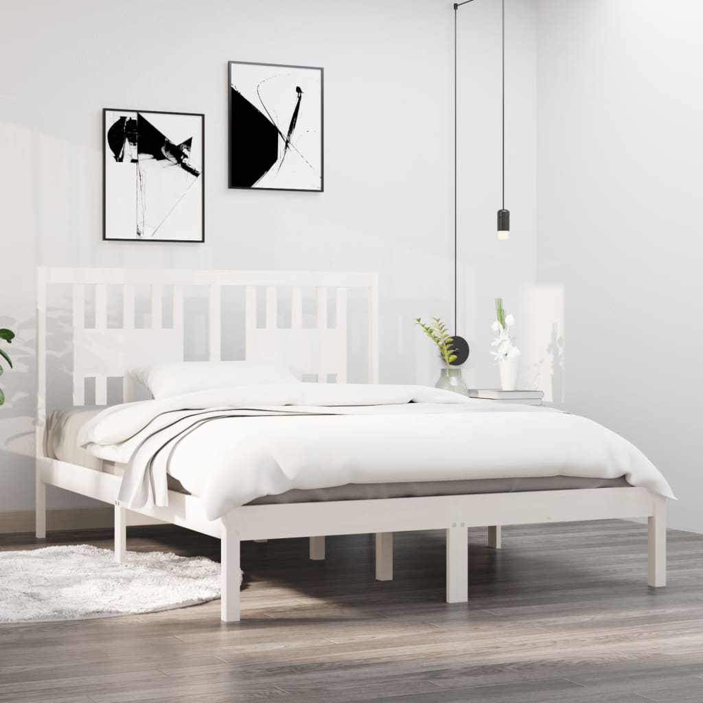 Cadre de lit Blanc Bois de pin massif 120x200 cm Lits & cadres de lit vidaXL   