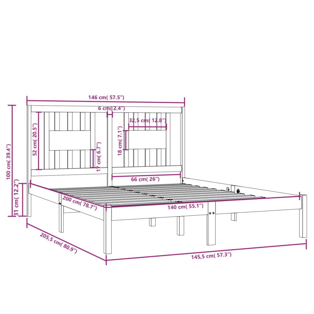 Cadre de lit Blanc Bois de pin massif 140x200 cm Lits & cadres de lit vidaXL   