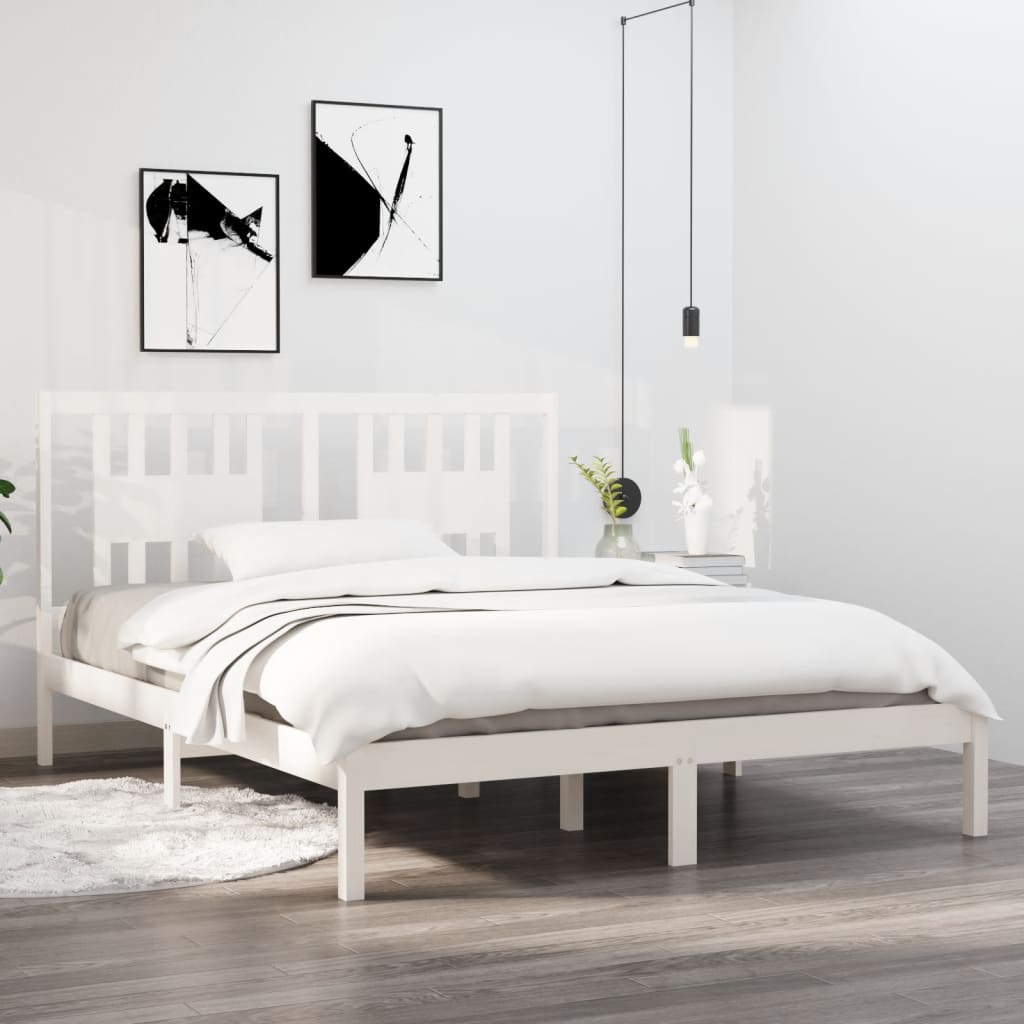 Cadre de lit Blanc Bois de pin massif 140x200 cm Lits & cadres de lit vidaXL   