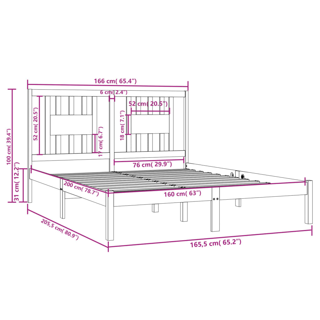 Cadre de lit Blanc Bois de pin massif 160x200 cm Lits & cadres de lit vidaXL   