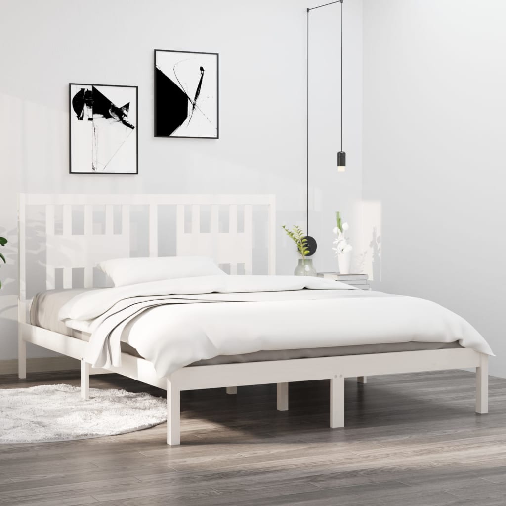Cadre de lit Blanc Bois de pin massif 160x200 cm Lits & cadres de lit vidaXL   