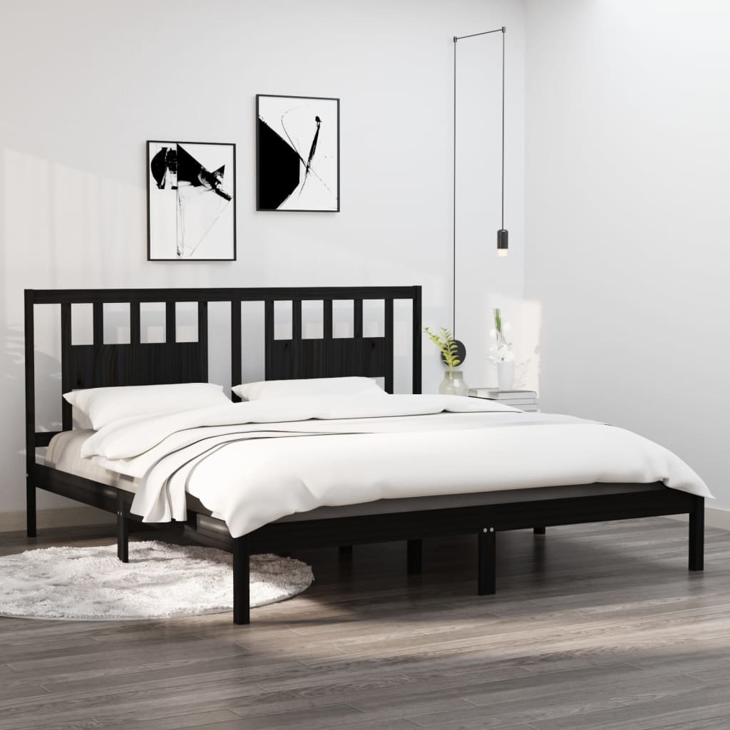 Cadre de lit Noir Bois de pin massif 200x200 cm Lits & cadres de lit vidaXL   