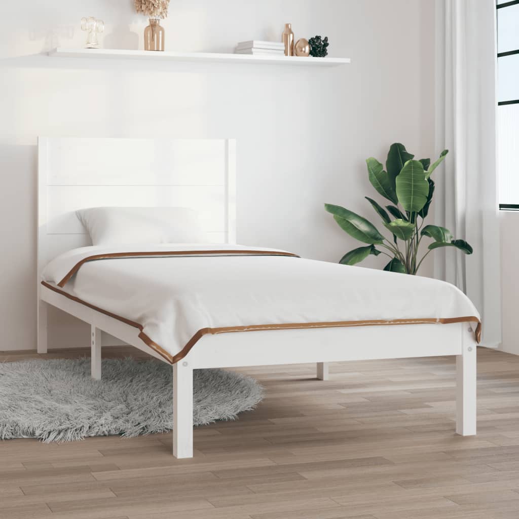 Cadre de lit Blanc Bois massif 75x190 cm Petit simple Lits & cadres de lit vidaXL   