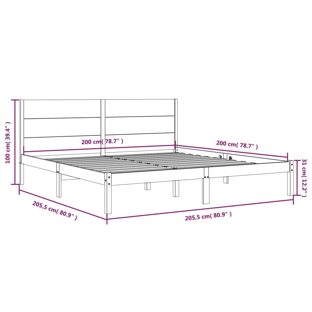 Cadre de lit Blanc Bois de pin massif 200x200 cm Lits & cadres de lit vidaXL   