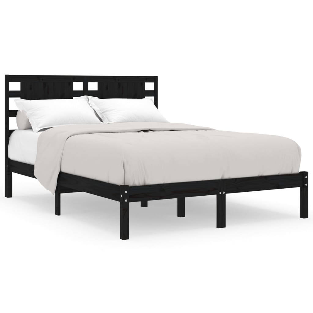 Cadre de lit Noir Bois de pin massif 140x190 cm Lits & cadres de lit vidaXL   