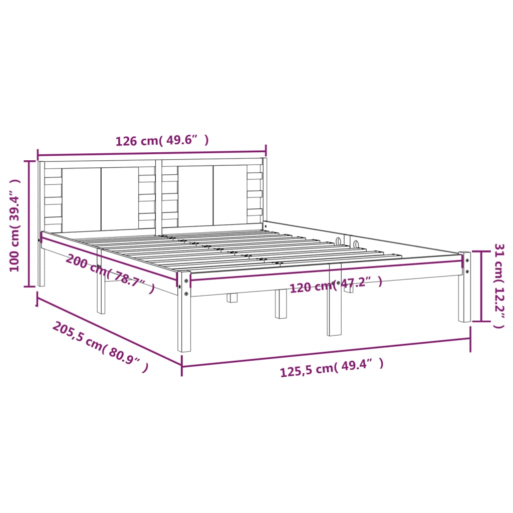 Cadre de lit Blanc Bois de pin massif 120x200 cm Lits & cadres de lit vidaXL   