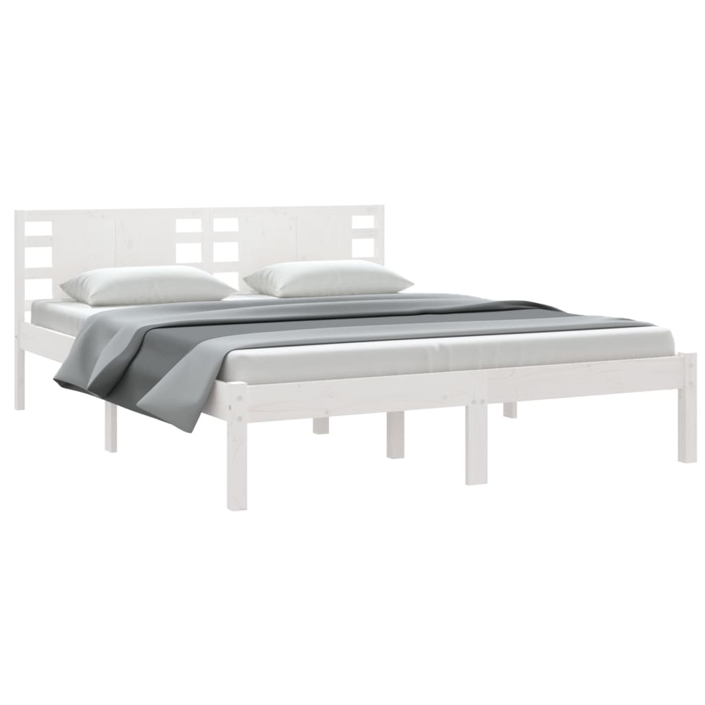 Cadre de lit Blanc Bois massif 150x200 cm Très grand Lits & cadres de lit vidaXL   