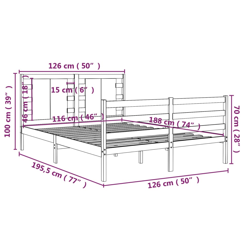 Cadre de lit Blanc Bois de pin massif 120x190 cm Petit Double Lits & cadres de lit vidaXL   