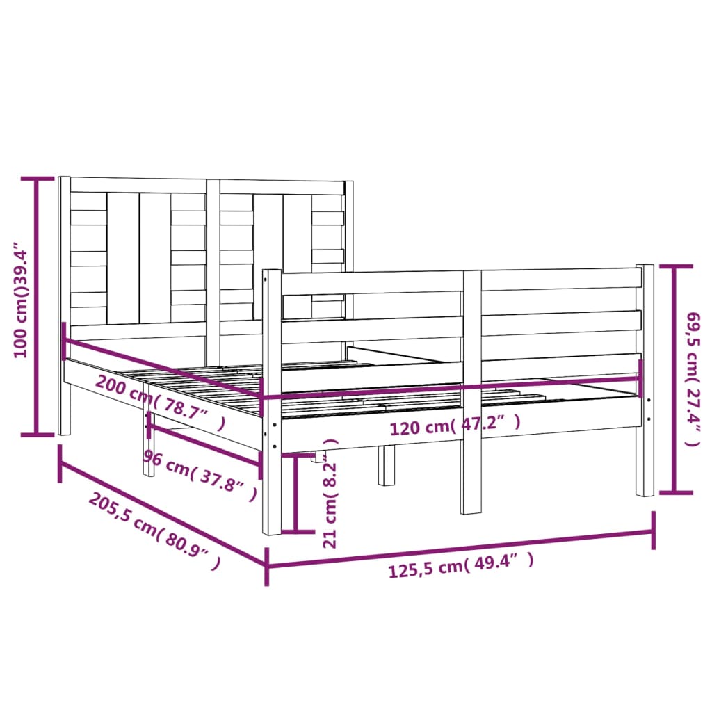 Cadre de lit Blanc Bois de pin massif 120x200 cm Lits & cadres de lit vidaXL   
