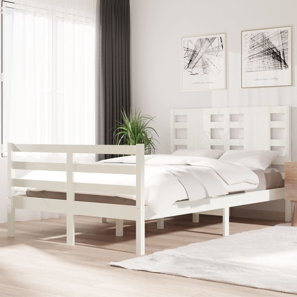 Cadre de lit Blanc Bois de pin massif 120x200 cm Lits & cadres de lit vidaXL   
