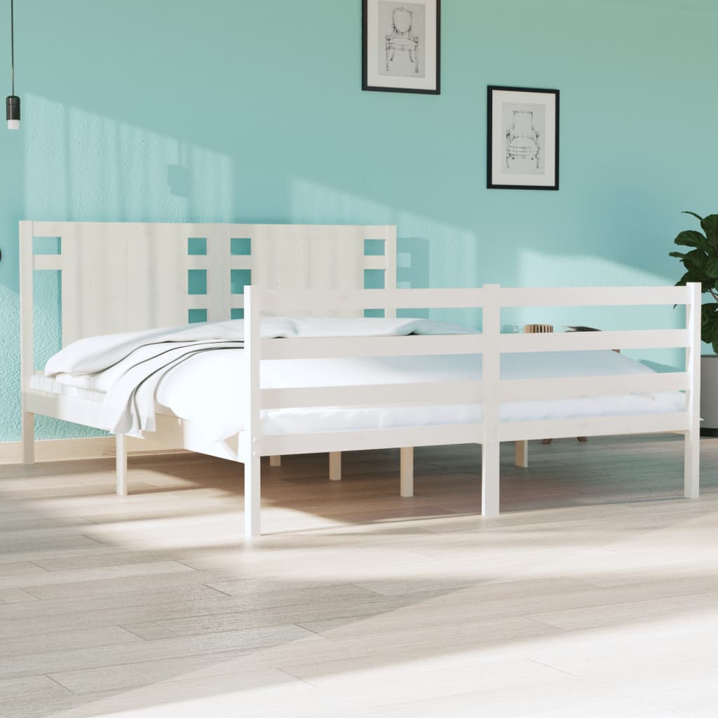 Cadre de lit Blanc Bois de pin massif 150x200 cm Très grand Lits & cadres de lit vidaXL   