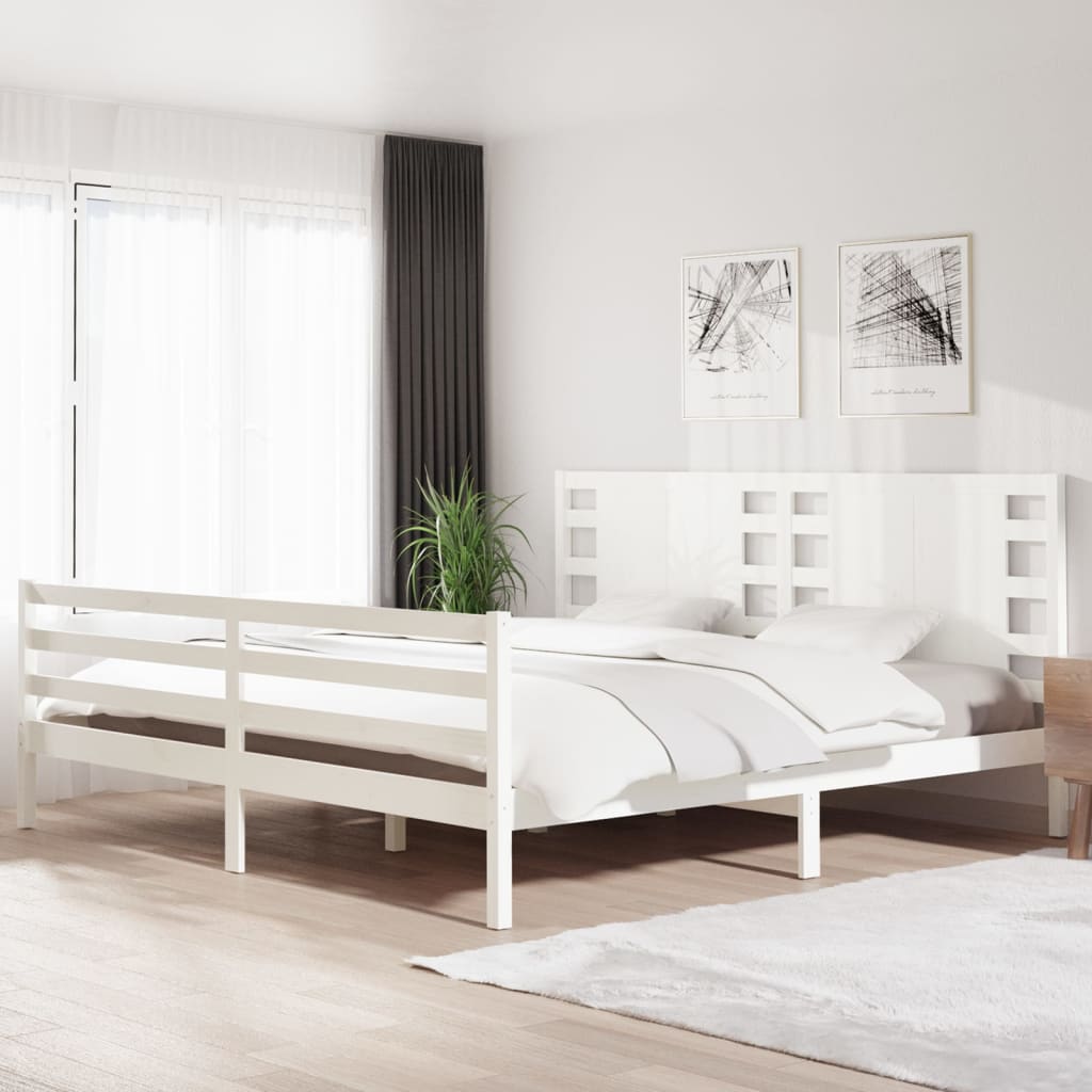 Cadre de lit Blanc Bois de pin massif 200x200 cm Lits & cadres de lit vidaXL   