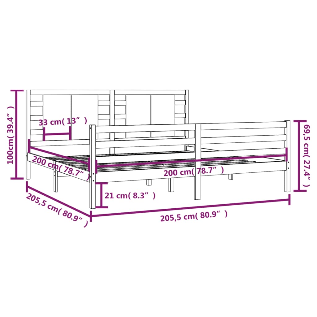 Cadre de lit Gris Bois de pin massif 200x200 cm Lits & cadres de lit vidaXL   