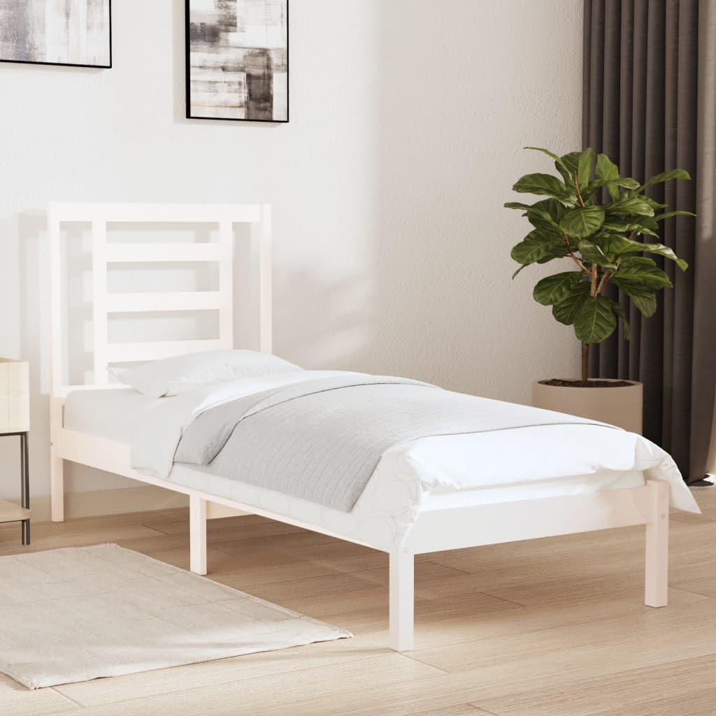 Cadre de lit Blanc Bois massif 75x190 cm Petit simple Lits & cadres de lit vidaXL   