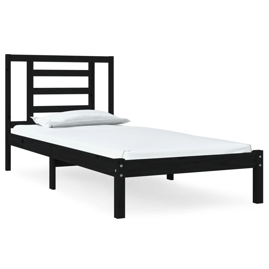 Cadre de lit Noir Bois de pin massif 100x200 cm Lits & cadres de lit vidaXL   