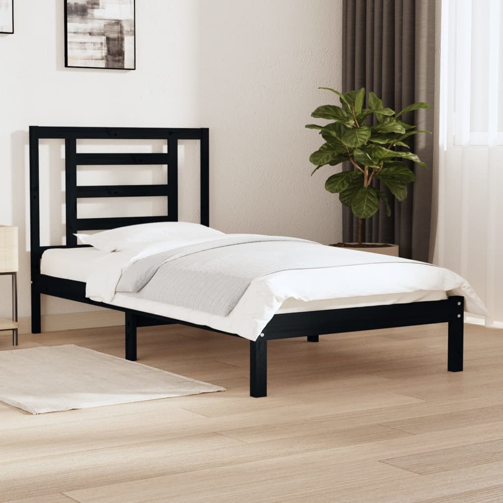 Cadre de lit Noir Bois de pin massif 100x200 cm Lits & cadres de lit vidaXL   